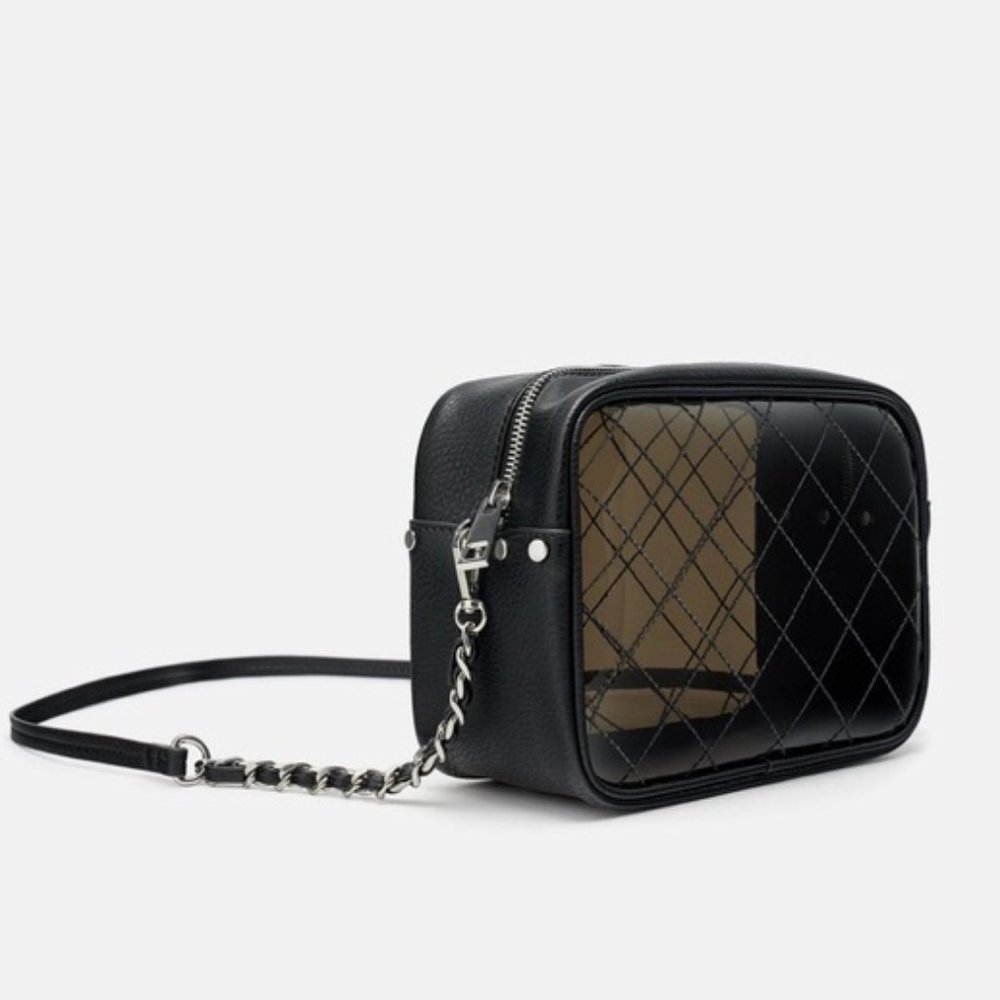 Zara Black Vinyl Crossbody Bag 3400 / 004